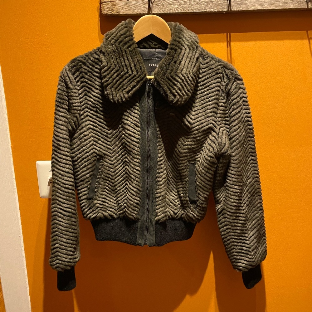 Express Faux Fur Bomber Coat